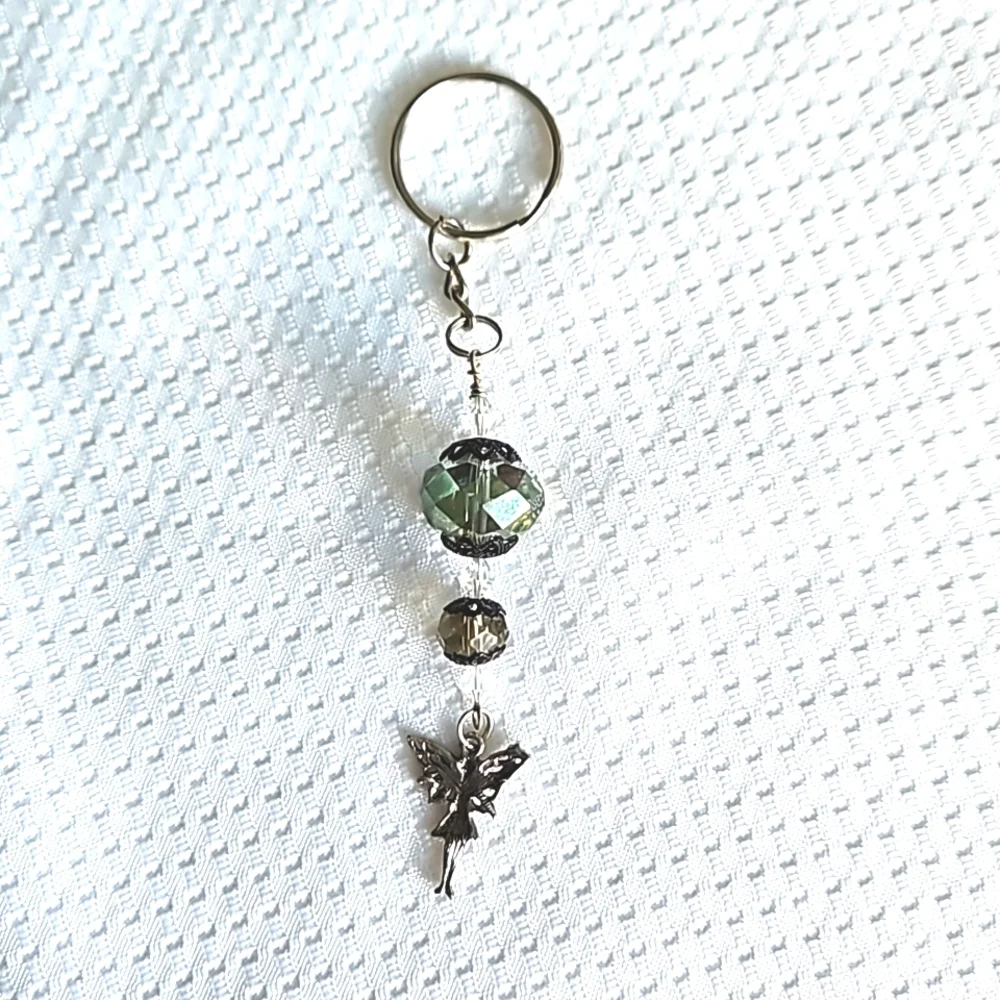 Glamorous Faceted Bead Keychain with Silver Fairy Charm